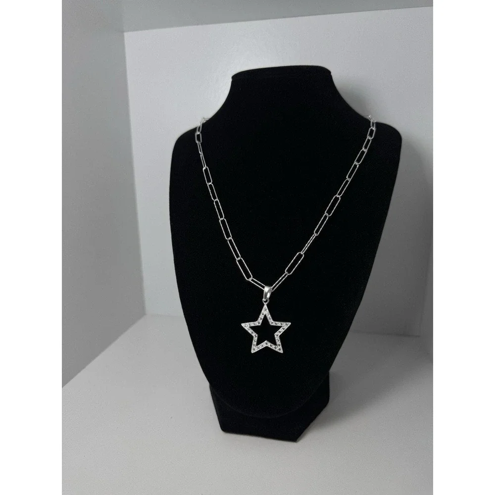 Cadena Brillante Con Dije De Estrella Con Piedritas - plata 925 22 Inch